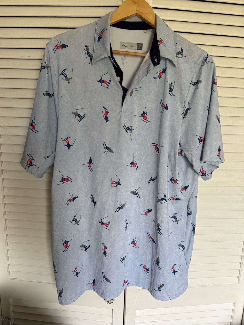 Light Blue Short-Sleeve Ski Print Shirt